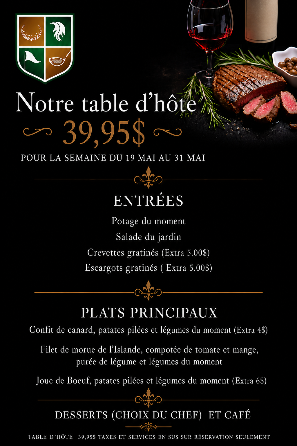 19 mai au 31 mai Table d'Hôte