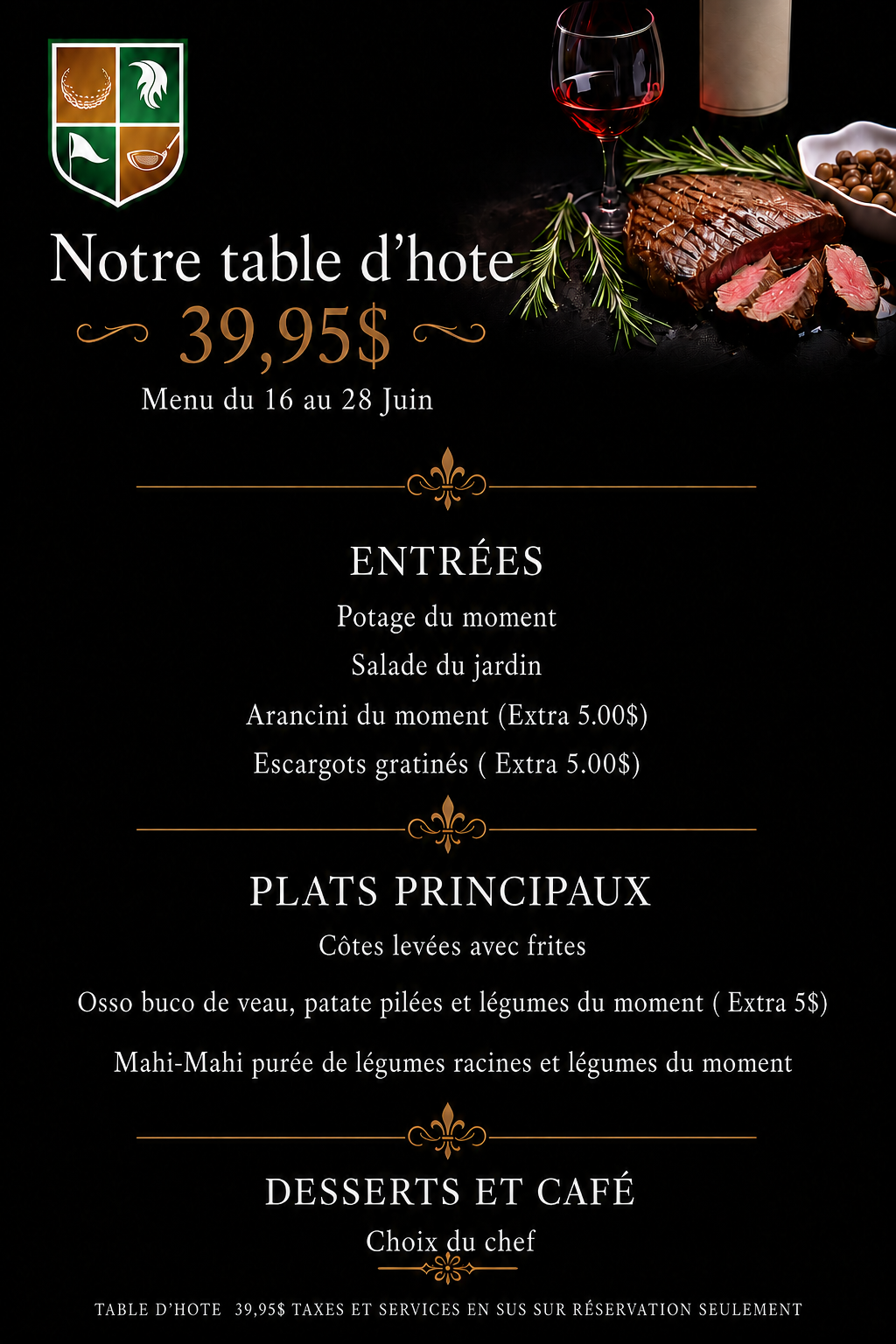 16 juin au 28 juin 2026 Table d'Hôte