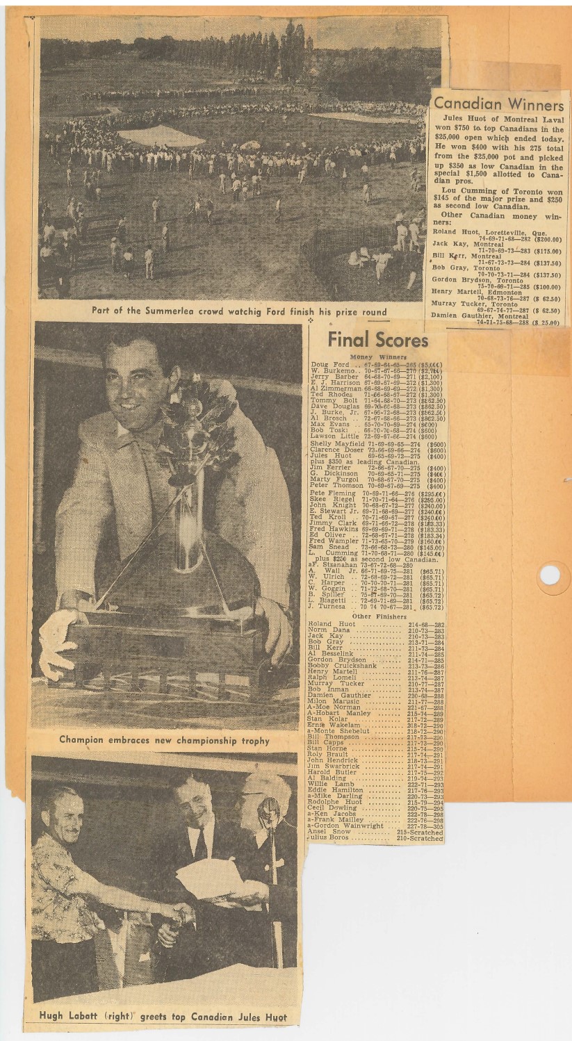 1953 News article Labatt Open winner and scores