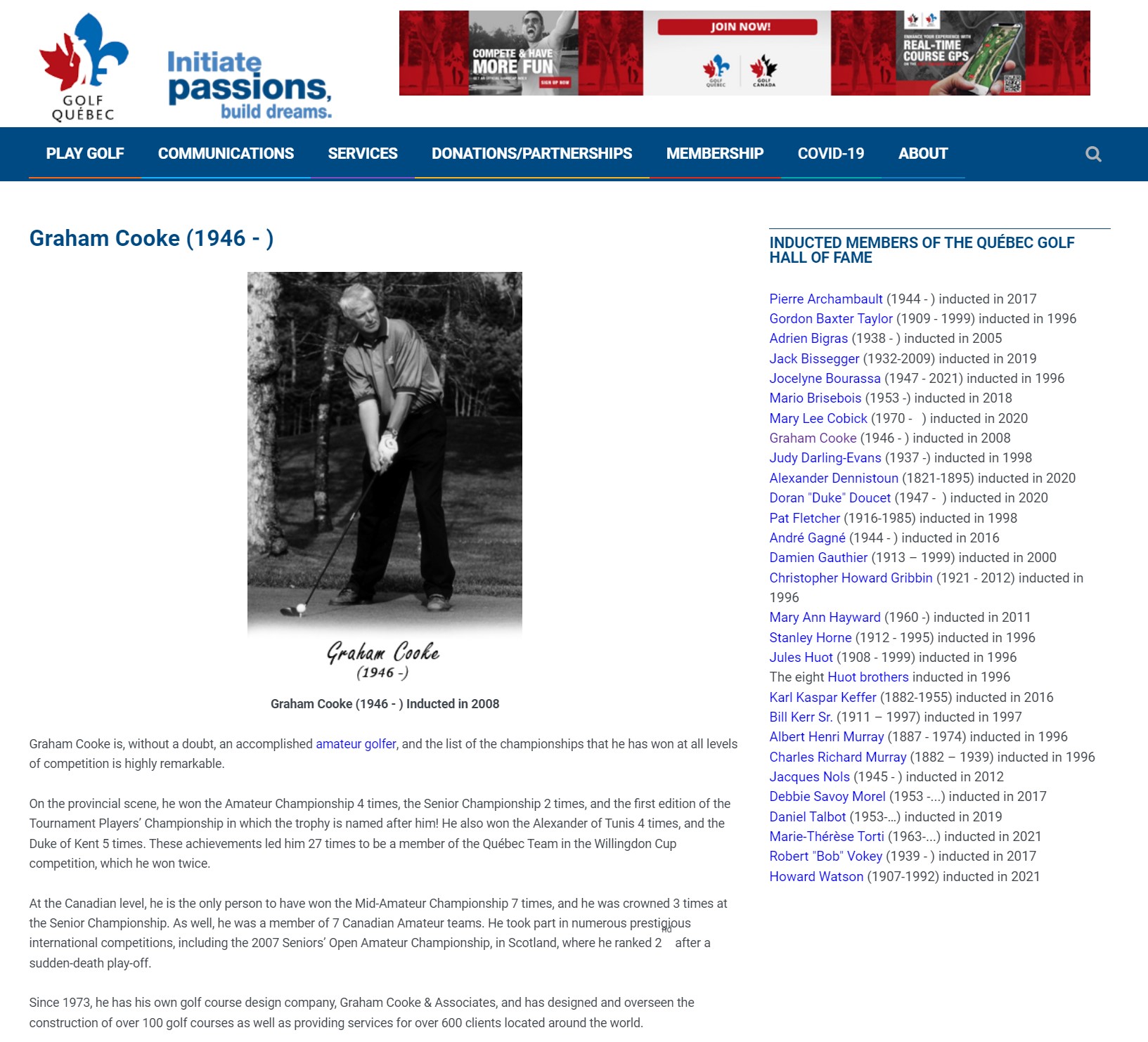 2008 Graham Cooke Quebec Golf Hall of Fame