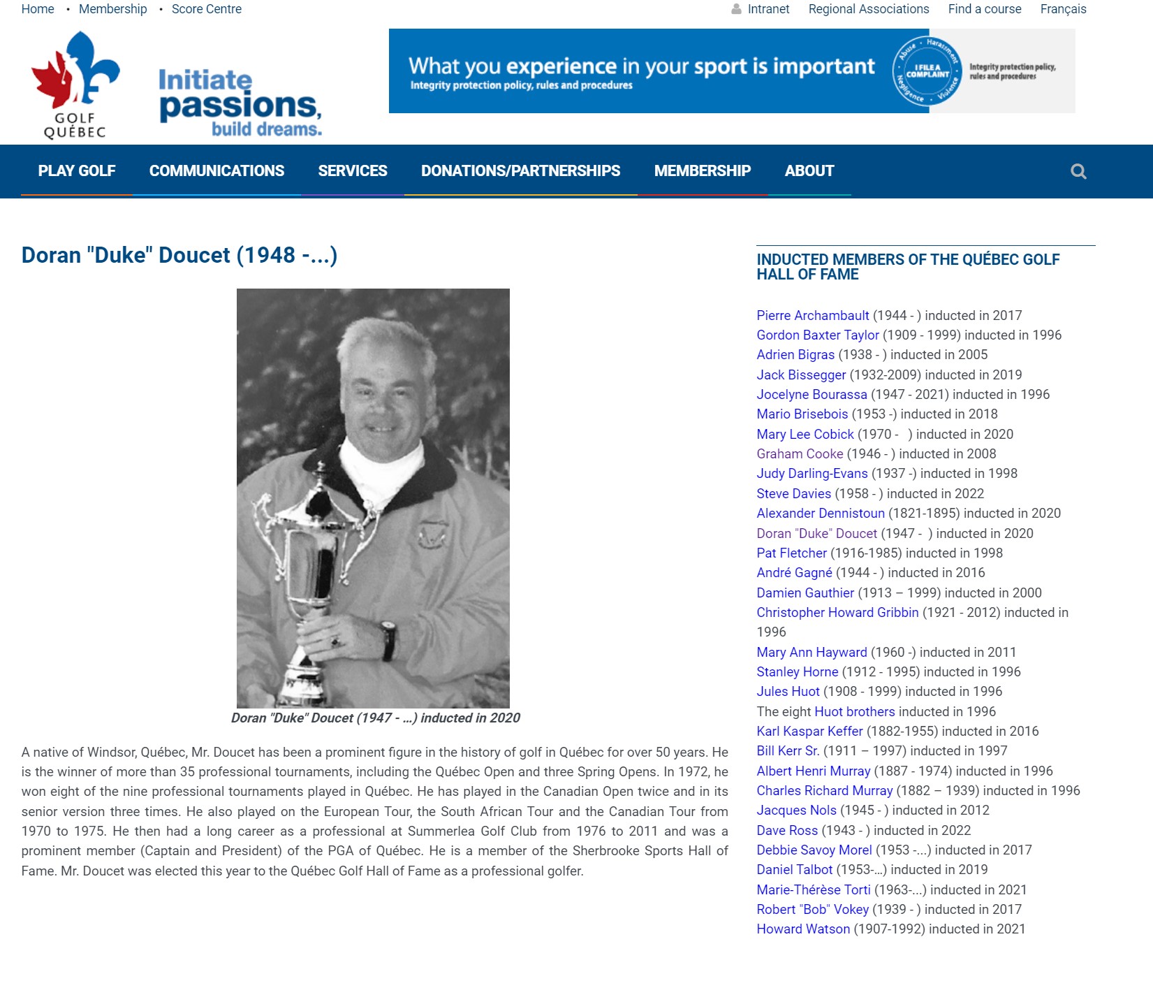 2020 QC Golf Hall of Fame Web page Golf Quebec